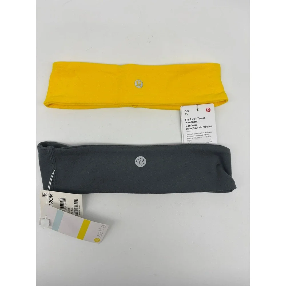 Lululemon Zella Headbands Yellow Grey Fly Away Tamer Twisted Lot of 2